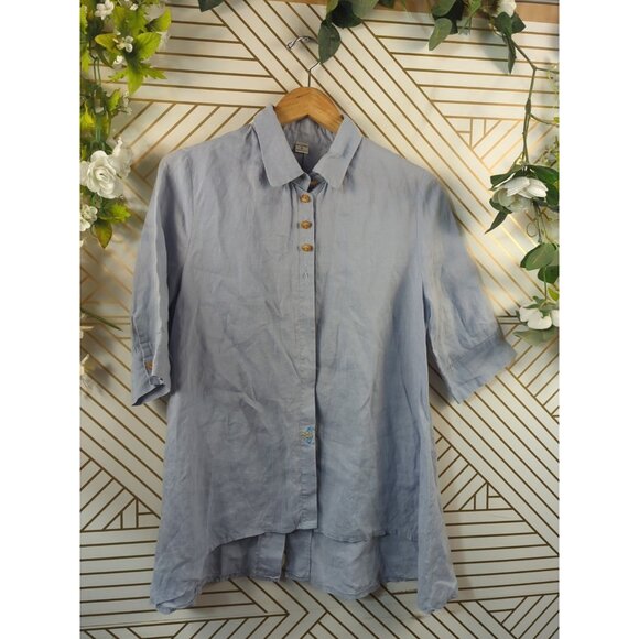 PUBLIC BY ITALY Women's LINEN Button Down High Low Collared EMBROIDERY LRG - Picture 2 of 8